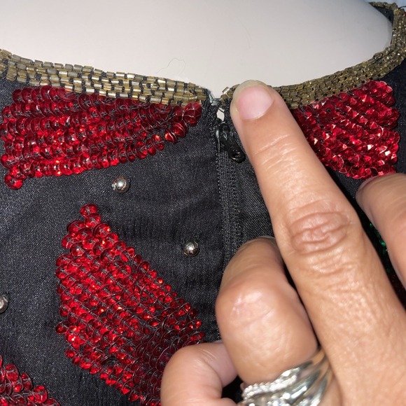 VTG Laurence Kazar Women's Black Sequined Beaded Poinsettia Christmas Top 2X NWT - Picture 5 of 16